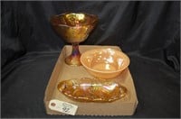 Carnival Glass Compote, Bowl & Dish (3)
