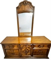 Vintage Solid Wood Dresser & Mirror