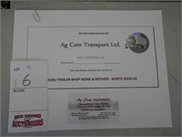 $200 gift certificate for truck/trailer parts,