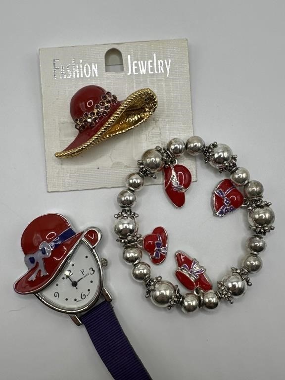 Red hat costume jewelry/watchband needs repaired