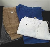 Size 44×31 blue corduroy pants, size 46x31 sand
