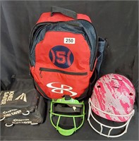 Sports Helmet, Bag, Mask and Knee Savers