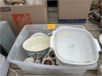 Tote of Baking Dishes & Misc.