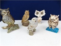 Assortment of Owl Statues & Music Box