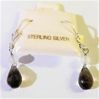 $160 Silver Smokey Quartz Lever Back Earrings