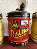 Antique Metal Red Head 5 Gallon Oil Pail with