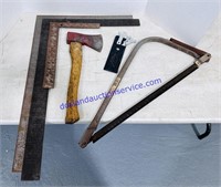 Bow Saw, Hand Axe, 3 Elbow Rulers, Small Wrenches