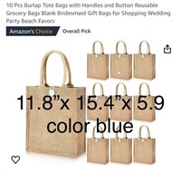 10 Pcs Burlap Tote Bags with Handles and Button