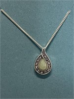 STERLING SILVER JADE AND MARCASITE NECKLACE