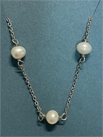 STERLING SILVER GENUINE PEARL NECKLACE
