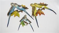 Three pairs cold painted Budgerigars