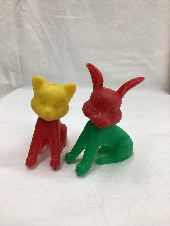 Plastic Bobble Head Cat & Rabbit, Both have Back
