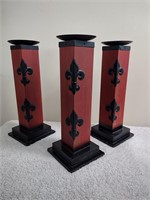 Decorative Wood and Metal Candle Holders (3)