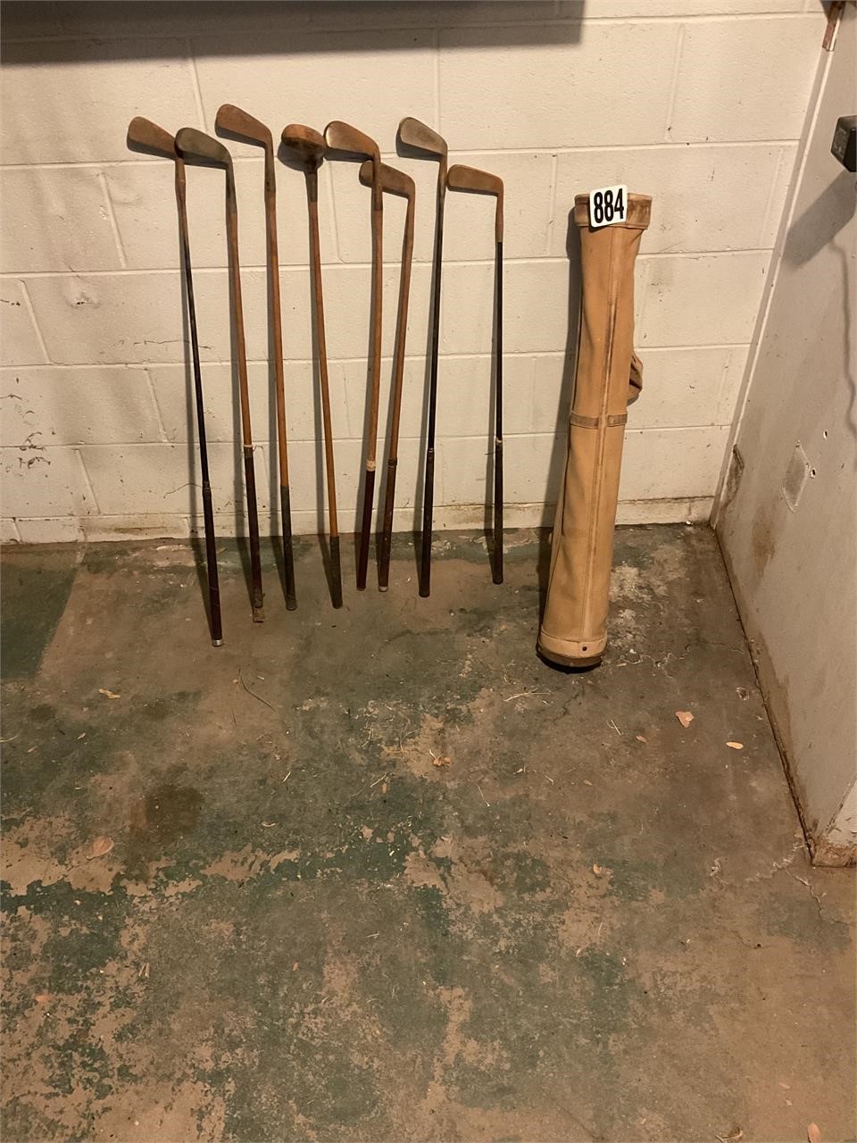 Vintage wood shaft golf clubs & bag