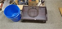 Breakfast tray, metal cage, and bucket
**IN