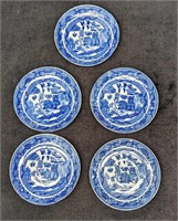 5 Vintage Small Blue Willow Japanese Plates