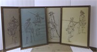Lot of 4, Framed Soldier Sketches