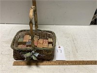 Basket Full of Vintage Wooden Blocks W/ Alphabet