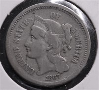 1867 3 CENT PIECE VG