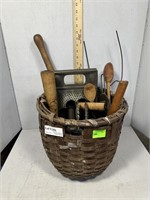Gathering basket with primitive kitchen utensils i