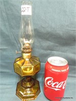 Amber Octagon Panel Miniature Antique Oil Lamp