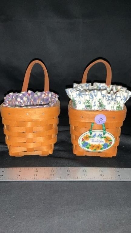 Longaberger baskets, lot of 2 small with liners