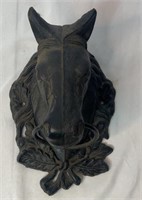 Vtg Cast Iron Horse Head with Wreath Hitching Post