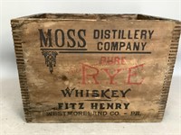 Moss Distillery Pure Rye Whiskey Wooden Crate