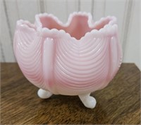 Fenton pink and white Rosealene footed bowl