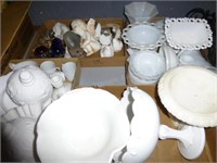 4 boxes white glass and Knick knacks