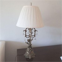 Vintage Cherub Lamp w/ Crystal Prisms 28" H