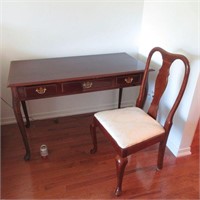 Queen Anne Writing Desk w/ 3 Drawers & Chair