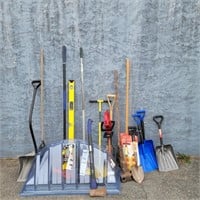 Lawn and gardening tools- ax, rake, Shovel hoe