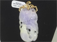 14 k gold & carved lavendar jade pendant, w/