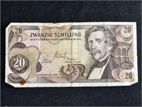 $20 SCHILLINGS AUSTRIA BANK NOTE BILL