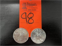 (2) 1993 American Silver Eagles