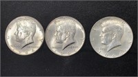 (3) 1964 UNC Silver Kennedy Half Dollars