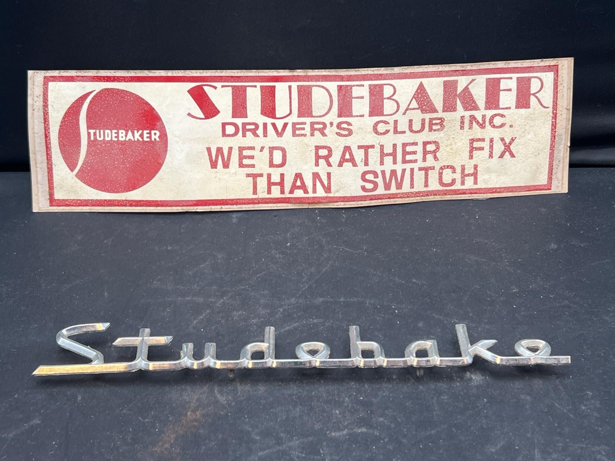 Studebaker bumper sticker and car emblem