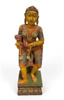 Carved Wood & Painted Figure of a Hindu Woman.