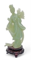 Celadon Serpentine Jade Figure of Guan Yin.