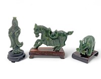 Lot of 3 Spinach Jade Carved Figures.