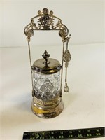 Victorian Quadruple Plate Pickle Canister w/ tongs