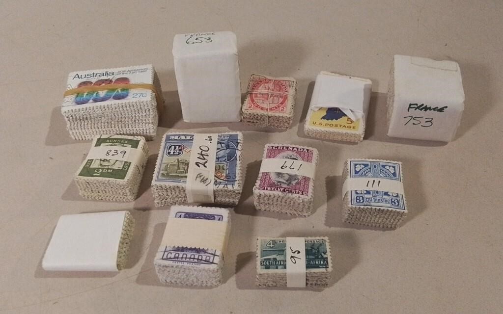 12 Bundles Of Vintage World Stamps