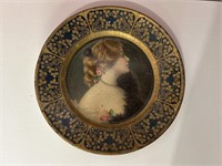 Victorian tin portrait plate 10in