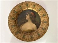 Victorian tin portrait plate with advertisement
