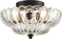 Black Ceiling Light with Scalloped Clear Glass