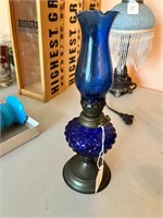 LR-Small Blue Glass Oil Lamp