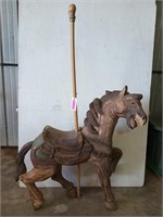 Wooden carousel horse 41x36, one leg broke, ear