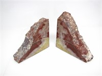PAIR OF HEAVY RED GEODE BOOKENDS