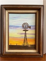 Framed Windmill Oil Painting 14” X 11”